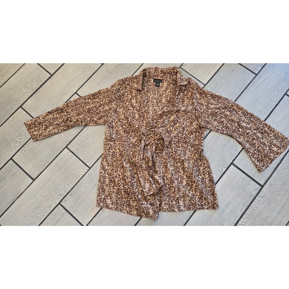 Lane Bryant Brown Abstract Print Tie Front Blouse Bell Sleeve Plus Size 18/20